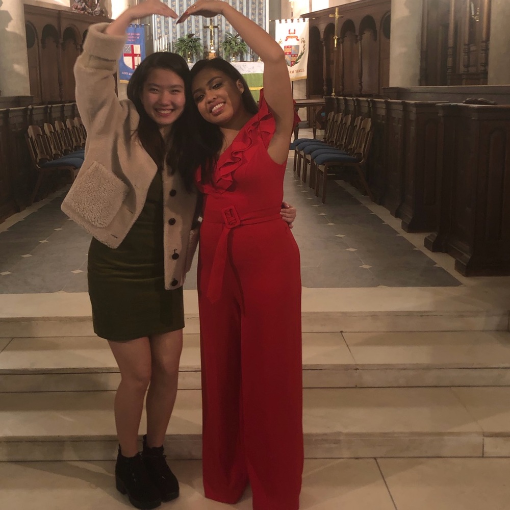 Red jumpsuit ruffled top fancy